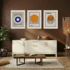 Bauhaus Geometrik Formlar Doğal Ahşap Çerçeveli 3lü Tablo Seti