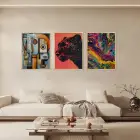 Kübist Panter Akışkan Sanat Doğal Ahşap Çerçeveli 3lü Tablo Seti