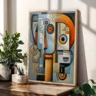 Kübist Panter Akışkan Sanat Doğal Ahşap Çerçeveli 3lü Tablo Seti