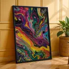 Kübist Panter Akışkan Sanat Siyah Çerçeveli 3lü Ahşap Tablo Seti