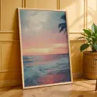 Retro Pastel Ufuklar Doğal Ahşap Çerçeveli 3lü Tablo Seti