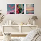 Retro Pastel Ufuklar Beyaz Çerçeveli 3lü Ahşap Tablo Seti