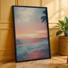 Retro Pastel Ufuklar Siyah Çerçeveli 3lü Ahşap Tablo Seti