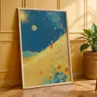 Tropikal Atlı Ayçiçeği Doğal Ahşap Çerçeveli 3lü Tablo Seti