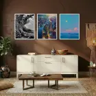 Modern Perspektifler Üçlü Tablo Beyaz Çerçeveli 3lü Ahşap Tablo Seti
