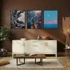 Modern Perspektifler Üçlü Tablo Siyah Çerçeveli 3lü Ahşap Tablo Seti