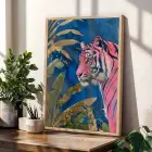 Tropik Pop Art ve Soyut Ahenk Doğal Ahşap Çerçeveli 3lü Tablo Seti