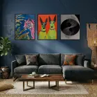 Tropik Pop Art ve Soyut Ahenk Siyah Çerçeveli 3lü Ahşap Tablo Seti