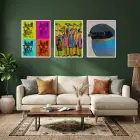 Vibrante Pop Art Kuş ve Hayvanlar Beyaz Çerçeveli 3lü Ahşap Tablo Seti