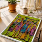 Vibrante Pop Art Kuş ve Hayvanlar Beyaz Çerçeveli 3lü Ahşap Tablo Seti