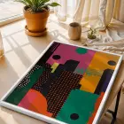 Dinamik Soyut Sanat Üçlüsü Beyaz Çerçeveli 3lü Ahşap Tablo Seti