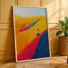 Canlı Renklerle Sanat Üçlemesi Doğal Ahşap Çerçeveli 3lü Tablo Seti