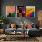 Canlı Renklerle Sanat Üçlemesi Beyaz Çerçeveli 3lü Ahşap Tablo Seti