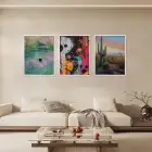 Farklı Dünyalar Üçlü Tablo Beyaz Çerçeveli 3lü Ahşap Tablo Seti