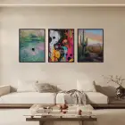 Farklı Dünyalar Üçlü Tablo Siyah Çerçeveli 3lü Ahşap Tablo Seti
