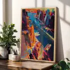 Şehir, Çiçek, Pati Sanat Üçlüsü Doğal Ahşap Çerçeveli 3lü Tablo Seti