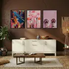 Şehir, Çiçek, Pati Sanat Üçlüsü Siyah Çerçeveli 3lü Ahşap Tablo Seti