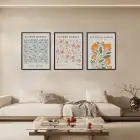 Şehir Botanik Çiçekleri Siyah Çerçeveli 3lü Ahşap Tablo Seti