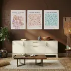 Pastel Botanik Çiçek Pazarı Beyaz Çerçeveli 3lü Ahşap Tablo Seti