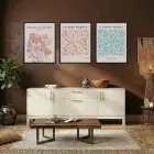 Pastel Botanik Çiçek Pazarı Siyah Çerçeveli 3lü Ahşap Tablo Seti