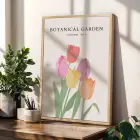 Pastel Botanik Çiçek Koleksiyonu Doğal Ahşap Çerçeveli 3lü Tablo Seti