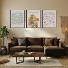 Canlı Çiçek Bahçesi Seti Siyah Çerçeveli 3lü Ahşap Tablo Seti
