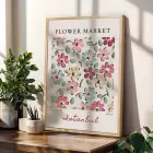 Pastel Botanik Çiçek Poster Seti Doğal Ahşap Çerçeveli 3lü Tablo Seti