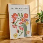 Pastel Botanik Çiçek Poster Seti Doğal Ahşap Çerçeveli 3lü Tablo Seti