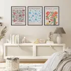 Pastel Botanik Çiçek Poster Seti Siyah Çerçeveli 3lü Ahşap Tablo Seti