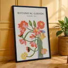 Pastel Botanik Çiçek Poster Seti Siyah Çerçeveli 3lü Ahşap Tablo Seti