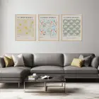 Narin Çiçek Pazarı Üçlü Set Doğal Ahşap Çerçeveli 3lü Tablo Seti