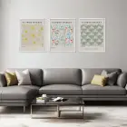Narin Çiçek Pazarı Üçlü Set Beyaz Çerçeveli 3lü Ahşap Tablo Seti