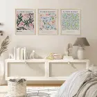 Pastel Şehir Çiçekleri Üçlüsü Doğal Ahşap Çerçeveli 3lü Tablo Seti