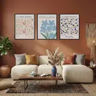 Modern Botanik Desen Seti Siyah Çerçeveli 3lü Ahşap Tablo Seti