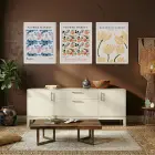 Renkli Çiçek Pazarı Botanik Seti Beyaz Çerçeveli 3lü Ahşap Tablo Seti