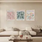 Modern Çiçek Bahçesi Üçlü Doğal Ahşap Çerçeveli 3lü Tablo Seti