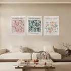Modern Çiçek Bahçesi Üçlü Beyaz Çerçeveli 3lü Ahşap Tablo Seti