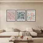 Modern Çiçek Bahçesi Üçlü Siyah Çerçeveli 3lü Ahşap Tablo Seti