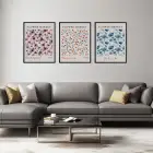 Çiçek Pazarı Botanik Üçlü Siyah Çerçeveli 3lü Ahşap Tablo Seti