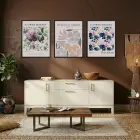 Çiçek Pazarı Botanik Tablo Seti Siyah Çerçeveli 3lü Ahşap Tablo Seti