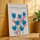 Modern Botanik Çiçekler Doğal Ahşap Çerçeveli 3lü Tablo Seti