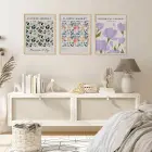 Botanik Bahçe Pastel Çiçekler Doğal Ahşap Çerçeveli 3lü Tablo Seti