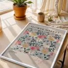 Botanik Bahçe Pastel Çiçekler Beyaz Çerçeveli 3lü Ahşap Tablo Seti