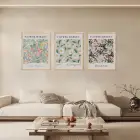 Pastel Çiçek Pazar Koleksiyonu Doğal Ahşap Çerçeveli 3lü Tablo Seti