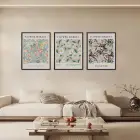 Pastel Çiçek Pazar Koleksiyonu Siyah Çerçeveli 3lü Ahşap Tablo Seti