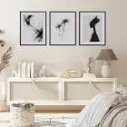 Monokrom Soyut Çiçek Siluet Siyah Çerçeveli 3lü Ahşap Tablo Seti