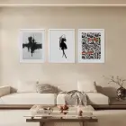 Siyah Beyaz Dans ve Soyut Beyaz Çerçeveli 3lü Ahşap Tablo Seti