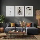 Modern Çizgisel Figürler Beyaz Çerçeveli 3lü Ahşap Tablo Seti