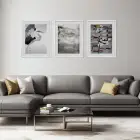 Kuş Motifi Soyut Kompozisyon Beyaz Çerçeveli 3lü Ahşap Tablo Seti
