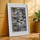 Kuş Motifi Soyut Kompozisyon Beyaz Çerçeveli 3lü Ahşap Tablo Seti